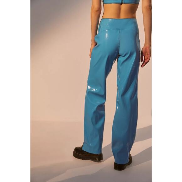 I.AM.GIA Isla Patent Leather Zip-Front Pant Size XS Blue Straight Leg Zipper - Picture 13 of 13